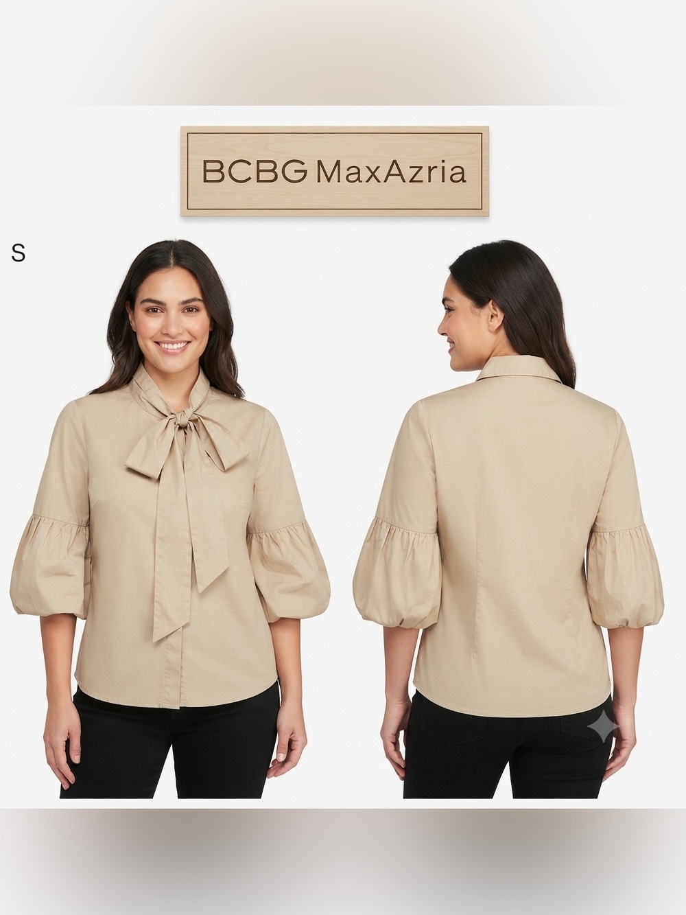 BCBG Max Azria Puff Sleeve Ties at Neck XS